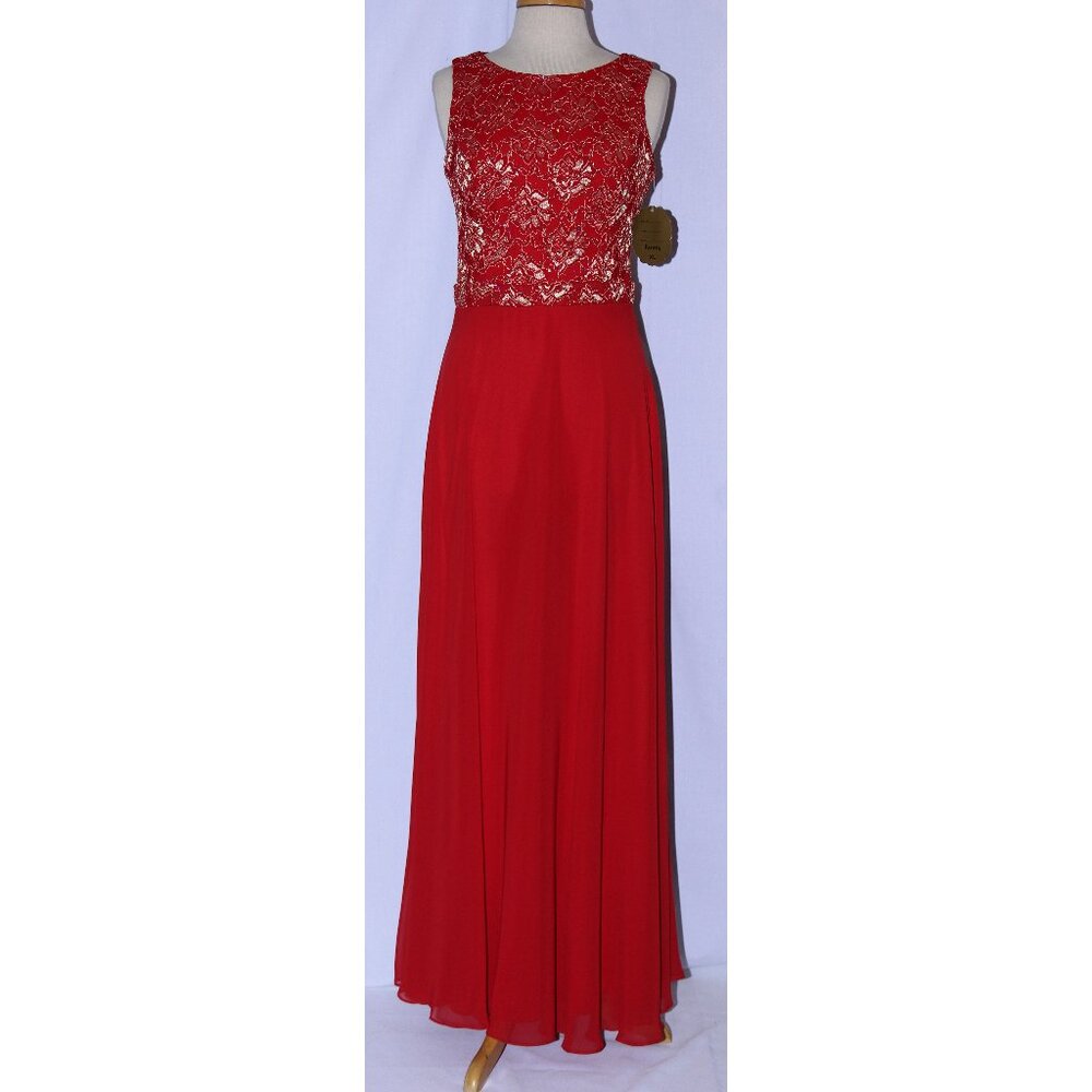 Fanny #1376 Floor Length Lace & Chiffon Maxi Gown-Size XL-RED-NEW